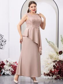 SHEIN Belle Plus Lace Bodice Ruffle Trim Bridesmaid Dress - Dusty Pink - View 6