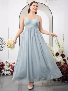 SHEIN Belle 大碼上身蕾絲雪紡吊帶裙伴娘禮服