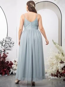 SHEIN Belle 大碼上身蕾絲雪紡吊帶裙伴娘禮服