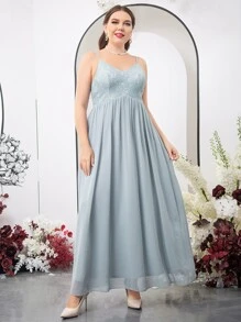 SHEIN Belle 大碼上身蕾絲雪紡吊帶裙伴娘禮服