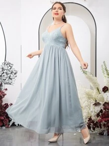 SHEIN Belle 大碼上身蕾絲雪紡吊帶裙伴娘禮服