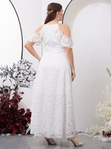 SHEIN Belle Vestido de novia de hombros descubiertos con encaje - Blanco - Ver 2