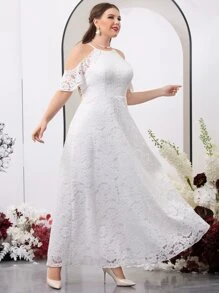 SHEIN Belle Vestido de novia de hombros descubiertos con encaje - Blanco - Ver 5
