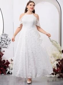 SHEIN Belle Vestido de novia de hombros descubiertos con encaje - Blanco - Ver 6