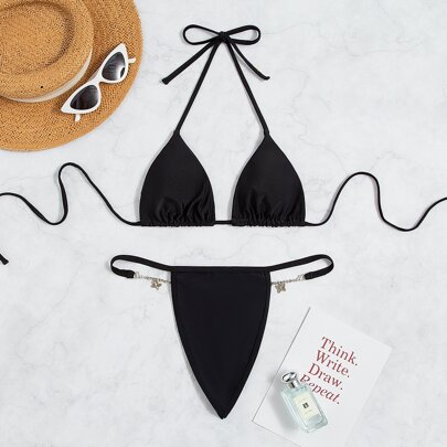 Chain Linked Triangle Thong Bikini Swimsuit