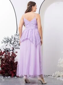 SHEIN Belle 大碼蕾絲網紗邊吊帶裙伴娘禮服