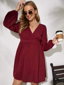 SHEIN Váy Bà bầu Trọn gói Dây kéo màu trơn Giải trí - Màu Đỏ Sâu - Xem 1