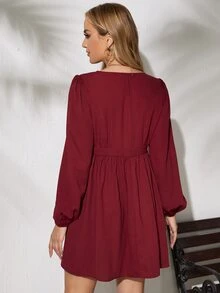 SHEIN Váy Bà bầu Trọn gói Dây kéo màu trơn Giải trí - Màu Đỏ Sâu - Xem 2