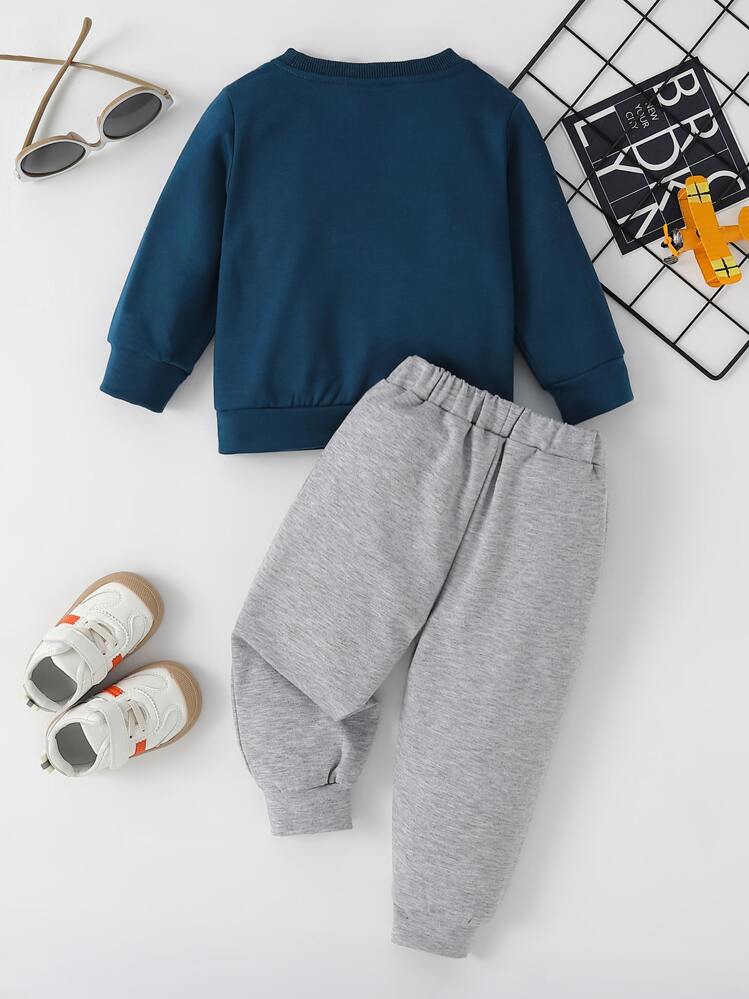 Bebé niño Pantalones deportivos con pullover con estampado de letra - Multicolor - Ver 2