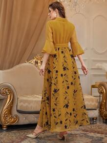 Modelyn Đầm Thắt lưng Xù Trọn gói Hoa Thanh lịch - Màu Mù tạt vàng - Xem 2