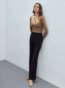 MOTF 纯色心形领交叉裹胸褶皱修身紧身衣