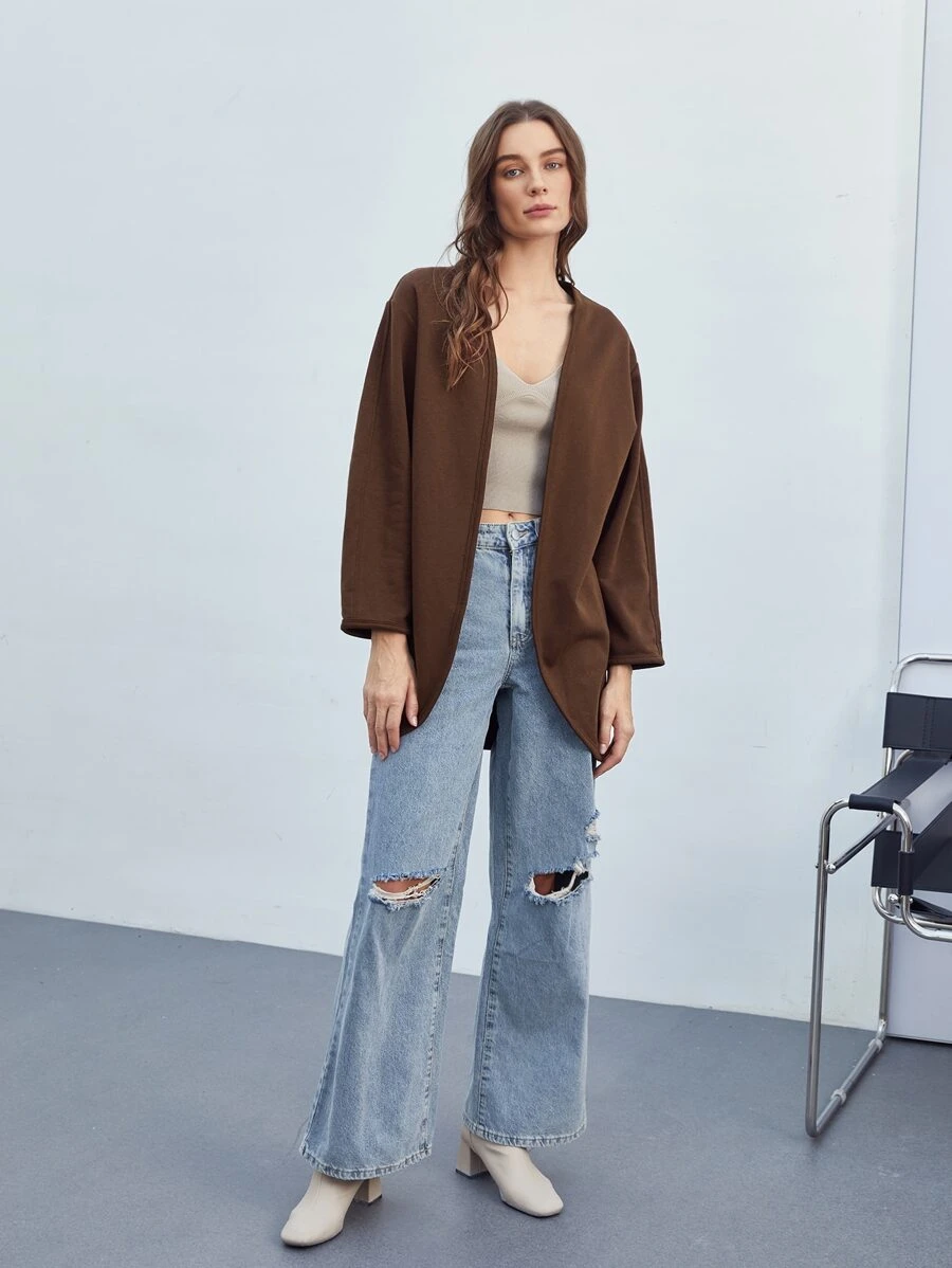 SHEIN Unity Cappotto poliestere riciclato aperto davanti - Marrone Cioccolato - Visualizzare 1