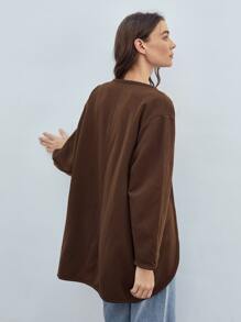 SHEIN Unity Cappotto poliestere riciclato aperto davanti - Marrone Cioccolato - Visualizzare 2
