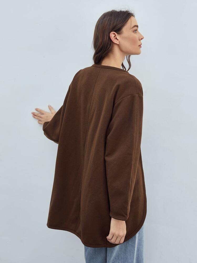 SHEIN Unity Open Front Coat - Chocolate Brown - View 2