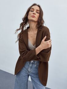 SHEIN Unity Cappotto poliestere riciclato aperto davanti - Marrone Cioccolato - Visualizzare 3