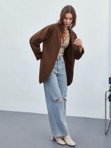 SHEIN Unity Cappotto poliestere riciclato aperto davanti - Marrone Cioccolato - Visualizzare 4