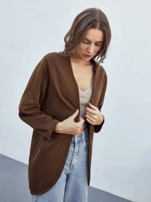 SHEIN Unity Cappotto poliestere riciclato aperto davanti - Marrone Cioccolato - Visualizzare 5