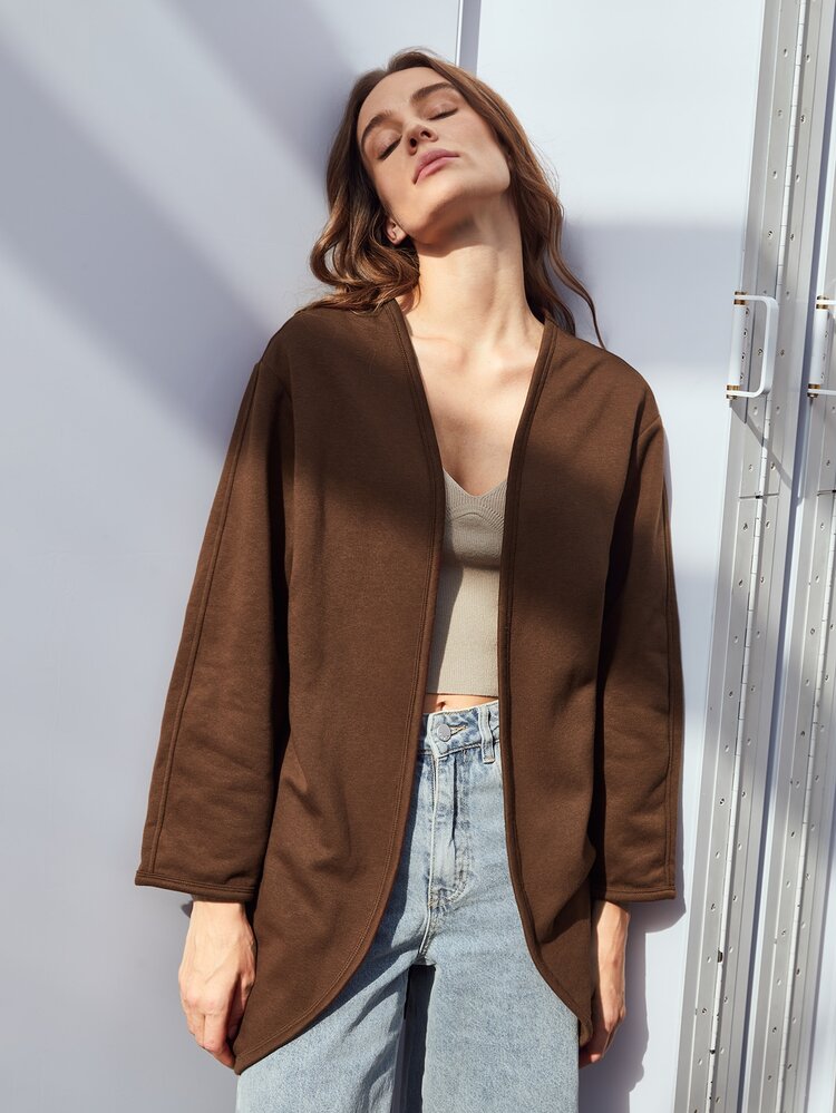 SHEIN Unity Open Front Coat - Chocolate Brown - View 6