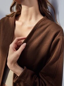 SHEIN Unity Cappotto poliestere riciclato aperto davanti - Marrone Cioccolato - Visualizzare 7