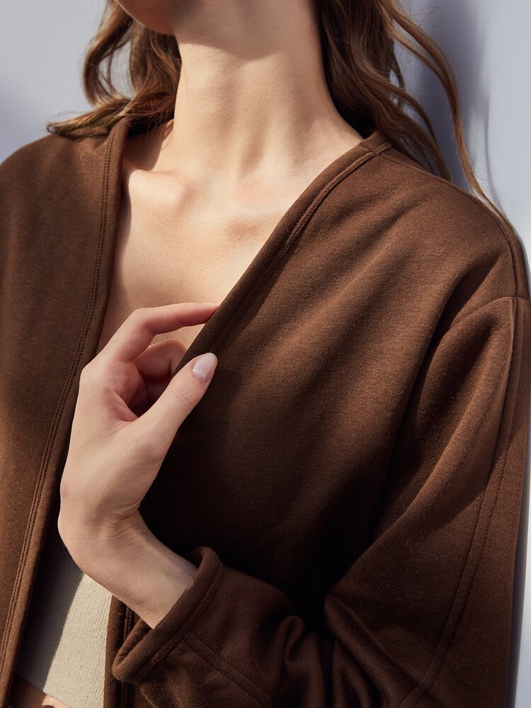 SHEIN Unity Open Front Coat - Chocolate Brown - View 7
