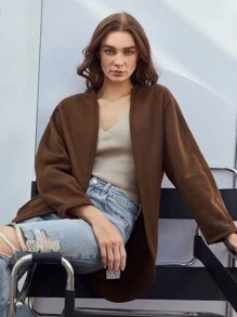SHEIN Unity Cappotto poliestere riciclato aperto davanti - Marrone Cioccolato - Visualizzare 8