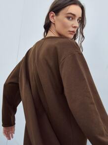 SHEIN Unity Cappotto poliestere riciclato aperto davanti - Marrone Cioccolato - Visualizzare 9