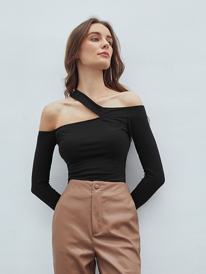 MOTF PREMIUM RECYCLED POLYESTER ASYMMETRICAL NECK TOP