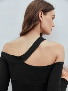 MOTF PREMIUM RECYCLED POLYESTER ASYMMETRICAL NECK TOP - Black - View 3