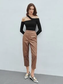 MOTF PREMIUM RECYCLED POLYESTER ASYMMETRICAL NECK TOP - Black - View 7