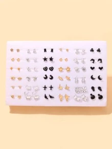 Bộ 36 đôi bông tai nữ bằng nhựa hình ngôi sao, trái tim và bướm (kiểu ngẫu nhiên) - Nhiều màu - Xem 1