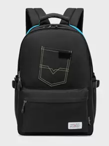 Mochila con estampado con diseño de parche - Negro - Ver 1