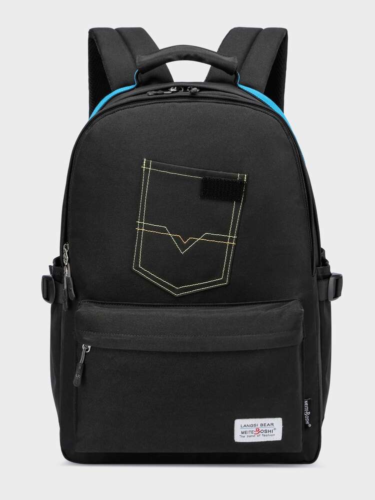 Mochila con estampado con diseño de parche - Negro - Añade 1