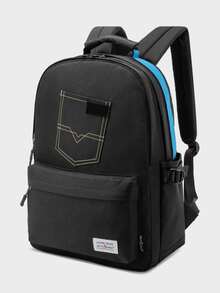 Mochila con estampado con diseño de parche - Negro - Ver 4