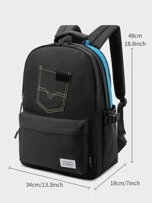 Mochila con estampado con diseño de parche - Negro - Ver 6