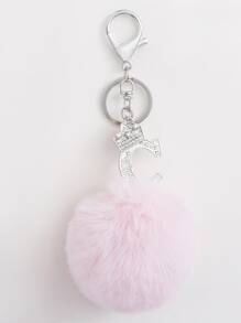 Pom Pom & Letter Charm Keychain - Pink - View 2