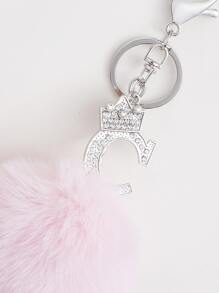 Pom Pom & Letter Charm Keychain - Pink - View 3