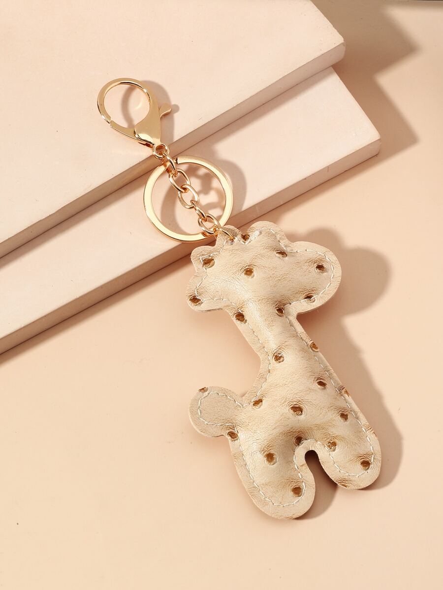 PU Giraffe Charm Keychain - Beige - View 1
