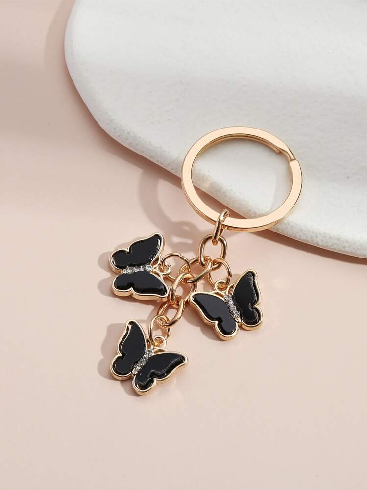 蝴蝶墜飾鑰匙圈 - 黑色 - 查看 1