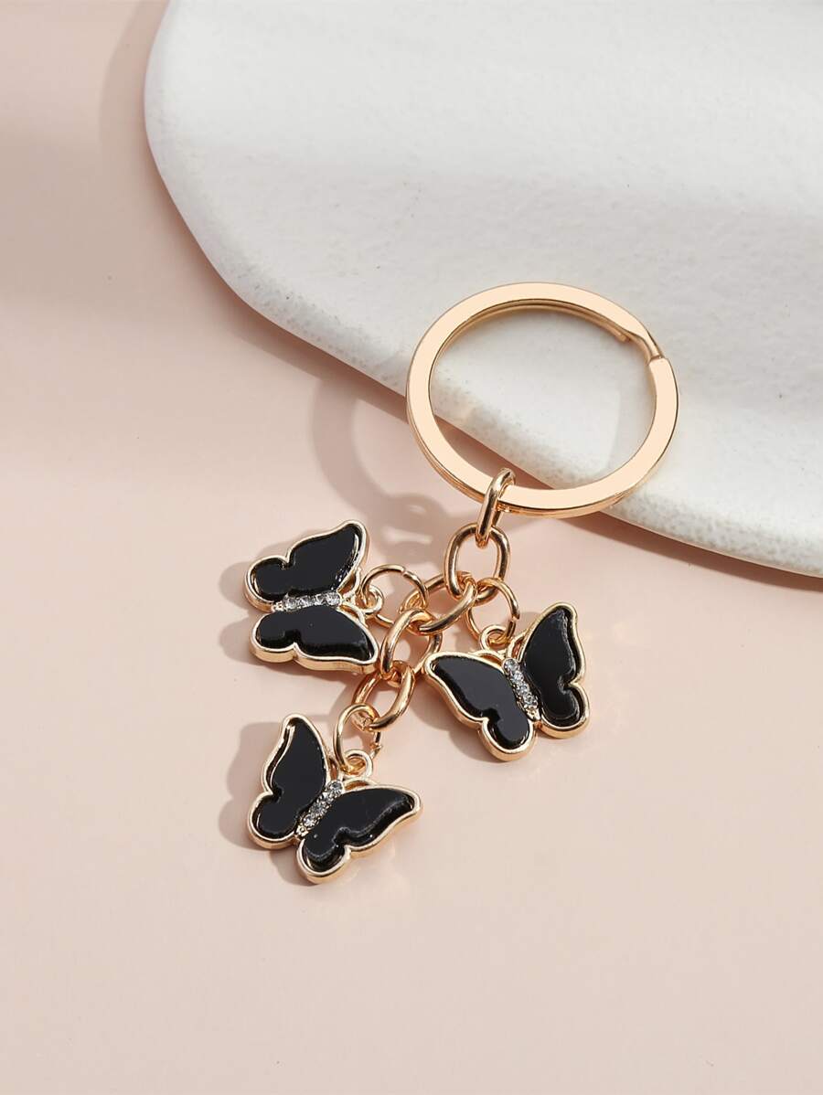 蝴蝶墜飾鑰匙圈 - 黑色 - 查看 1