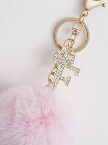 水鑽字母和絨球墜飾鑰匙圈 - 粉色 - 查看 3