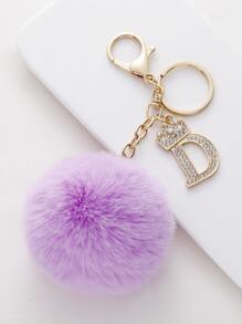 水鑽字母和絨球墜飾鑰匙圈