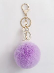 水鑽字母和絨球墜飾鑰匙圈