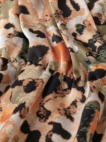 大碼滿版印花荷葉袖連衣裙 - 彩色 - 查看 3