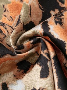 大碼滿版印花荷葉袖連衣裙 - 彩色 - 查看 4