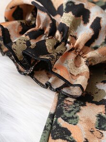 大碼滿版印花荷葉袖連衣裙 - 彩色 - 查看 6