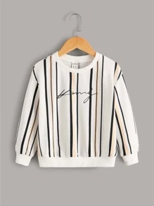 SHEIN Young Boy Letter Graphic Striped Sweatshirt In Fall/Winter