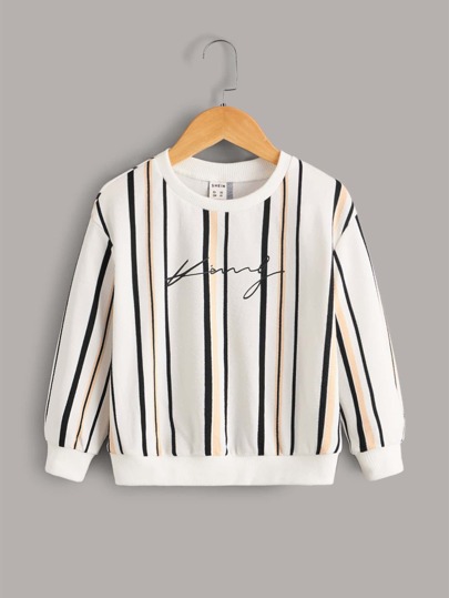 SHEIN Young Boy Letter Graphic Striped Sweatshirt In Fall/Winter