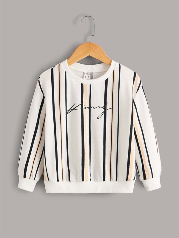 SHEIN Young Boy Letter Graphic Striped Sweatshirt In Fall/Winter