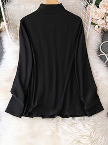 Áo thun Plus size Tương phản ren Cắt ra màu trơn Giải trí - màu đen - Xem 2