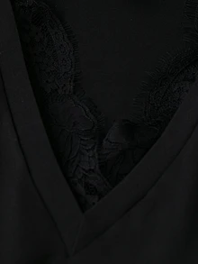 Áo thun Plus size Tương phản ren Cắt ra màu trơn Giải trí - màu đen - Xem 3